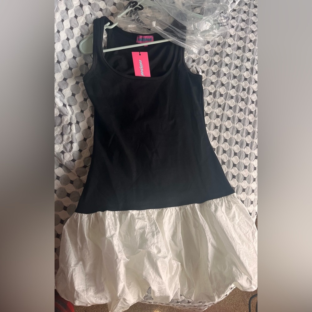 Edikted Black Tank Top with White Ruffle Hem